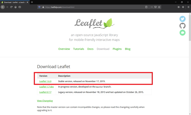 Leafletのダウンロードページから安定版をダウンロードする